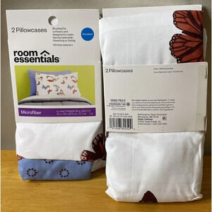 Room Essentials (4) 2 Pk Microfiber Standard Butterfly‎ & Dots Pillowcases NEW